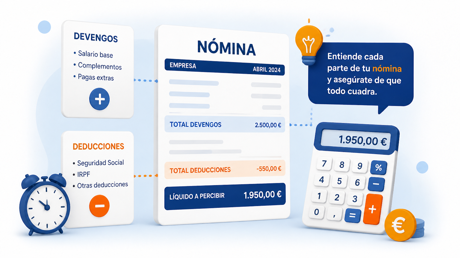 Cómo entender una nómina: devengos, deducciones y líquido a percibir